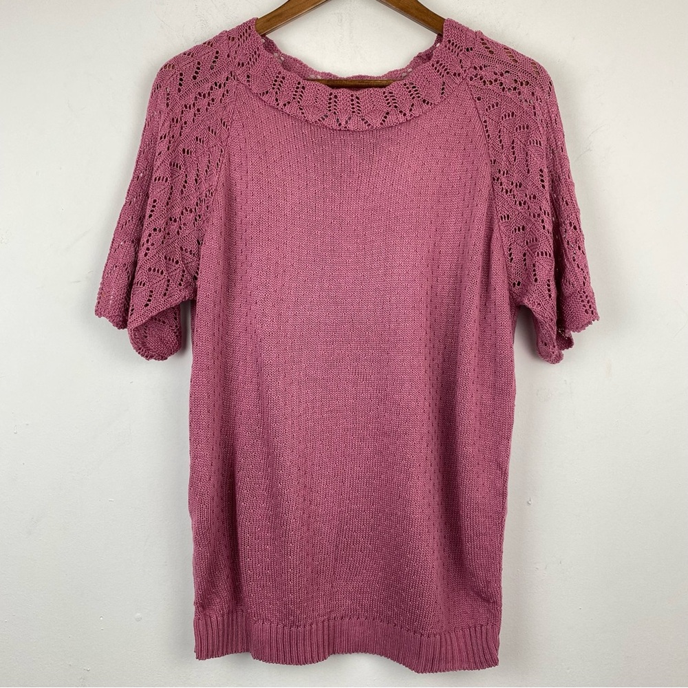 Women's Pink Lace Sleeve Knit Sweater